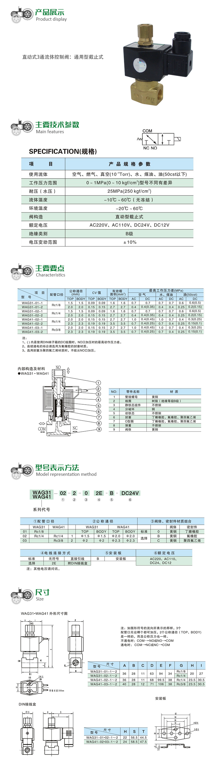  直動式3通流體控制閥